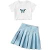 imageSOLY HUX Girls Butterfly Print Short Sleeve Tee Top and Pleated Skirt Set 2 Piece OutfitsWhite Blue