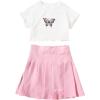 imageSOLY HUX Girls Butterfly Print Short Sleeve Tee Top and Pleated Skirt Set 2 Piece OutfitsWhite Pink
