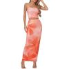 imageSOLY HUX Womens 2 Piece Skirt Sets Strapless Crop Tube Top Bodycon Maxi Skirt Summer Floral OutfitsOrange Floral