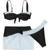imageSOLY HUX Womens 3 Piece Swimsuit Color Block Push Up Bikini Set Bathing Suit with Cover Up Beach SkirtBlack and White