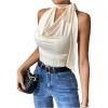 imageSOLY HUX Womens Halter Cowl Neck Bowknot Tank Top Sleeveless Fitted Elegant Party Vest ShirtsSolid Apricot