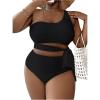 imageSOLY HUX Womens Plus Size Swimsuit Tie Side Cut Out One Shoulder Bikini Sets Two Piece Bathing SuitsPlain Black