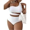 imageSOLY HUX Womens Plus Size Swimsuit Tie Side Cut Out One Shoulder Bikini Sets Two Piece Bathing SuitsSolid White