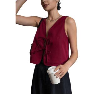 imageSOLY HUX Womens Lace Up Sleeveless Tops Summer V Neck Tank Top Going Out Vest ShirtsPure Burgundy