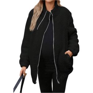 imageSOLY HUX Womens Maternity Winter Coat Fleece Zip Up Maternity Jackets for Pregnant Women Coat Extender for PregnancyPure Black