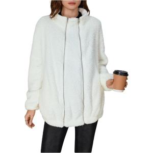 imageSOLY HUX Womens Maternity Winter Coat Fleece Zip Up Maternity Jackets for Pregnant Women Coat Extender for PregnancyPure White