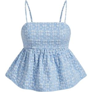 imageSOLY HUX Womens Spaghetti Strap Ruffle Hem Peplum Cami Top Jacquard CamisolePlain Blue