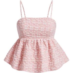 imageSOLY HUX Womens Spaghetti Strap Ruffle Hem Peplum Cami Top Jacquard CamisolePlain Pink