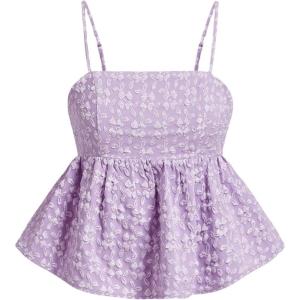 imageSOLY HUX Womens Spaghetti Strap Ruffle Hem Peplum Cami Top Jacquard CamisolePlain Purple