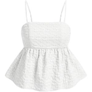 imageSOLY HUX Womens Spaghetti Strap Ruffle Hem Peplum Cami Top Jacquard CamisolePlain White
