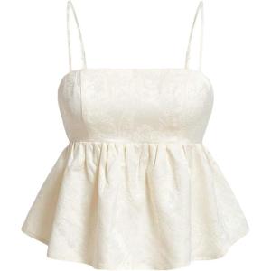 imageSOLY HUX Womens Spaghetti Strap Ruffle Hem Peplum Cami Top Jacquard CamisolePure Beige