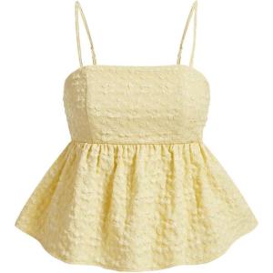imageSOLY HUX Womens Spaghetti Strap Ruffle Hem Peplum Cami Top Jacquard CamisoleSolid Yellow