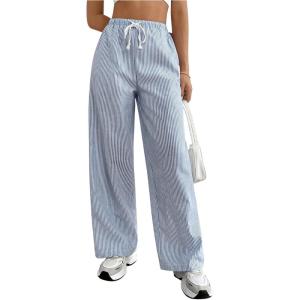 imageSOLY HUX Womens Striped Baggy Pants Straight Leg Trousers Casual Low Waist Pants Fall Y2k OutfitsBlue and White