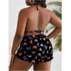 imageSOLY HUX Womens Plus Size Swimsuit 3 Piece Butterfly Print Halter Triangle Bikini Sets Bathing Suit with ShortsBlack Butterfly