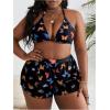 imageSOLY HUX Womens Plus Size Swimsuit 3 Piece Butterfly Print Halter Triangle Bikini Sets Bathing Suit with ShortsBlack Butterfly