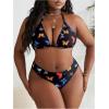 imageSOLY HUX Womens Plus Size Swimsuit 3 Piece Butterfly Print Halter Triangle Bikini Sets Bathing Suit with ShortsBlack Butterfly