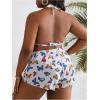 imageSOLY HUX Womens Plus Size Swimsuit 3 Piece Butterfly Print Halter Triangle Bikini Sets Bathing Suit with ShortsWhite Butterfly