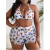 imageSOLY HUX Womens Plus Size Swimsuit 3 Piece Butterfly Print Halter Triangle Bikini Sets Bathing Suit with ShortsWhite Butterfly