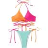 imageSOLY HUX Bathing Suit for Women Color Block Halter String Bikini Set Criss Cross Tie Side Two Piece SwimsuitMulticoloured