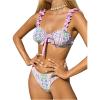 imageSOLY HUX Womens Floral Print Swimsuits 2 Piece High Cut Thong Bikini Beachwear Summer OutfitsPurple Multi