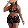 imageSOLY HUX Womens Plus Size Swimsuit 3 Piece Butterfly Print Halter Triangle Bikini Sets Bathing Suit with ShortsBlack Butterfly
