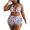 imageSOLY HUX Womens Plus Size Swimsuit 3 Piece Butterfly Print Halter Triangle Bikini Sets Bathing Suit with ShortsWhite Butterfly