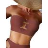 imageSOLY HUX Womens Sexy Cut Out Ring Linked Bandeau Bikini Top Swimsuit Bathing Suit TopsPlain Burgundy