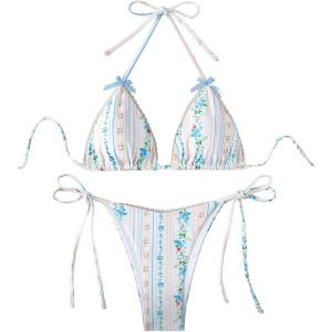 imageSOLY HUX Bikini Sets for Women Floral Print Halter Triangle Tie Side Bathing Suit Two Piece SwimsuitMulticoloured Floral