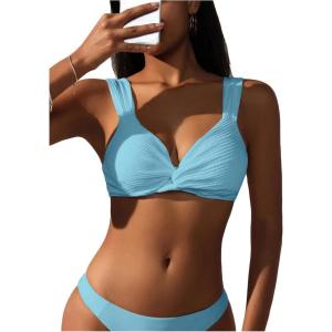 imageSOLY HUX Womens Bikini Top Twist Front Tie Back Bathing Suit Tops SwimsuitSolid Light Blue