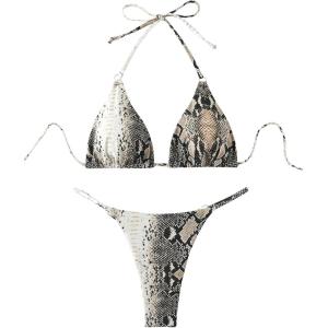 imageSOLY HUX Womens Halter Bikini Set High Cut Bathing Suits Cheeky String Two Piece SwimsuitsGrey Multi