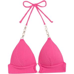 imageSOLY HUX Womens Halter Push Up Bikini Top Ring Linked Swimsuit Bathing Suit TopsPlain Hotpink