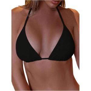 imageSOLY HUX Womens Halter Triangle Bikini Top Tie Back Bathing Suit Top Sexy Swimwear for WomenA Plain Black
