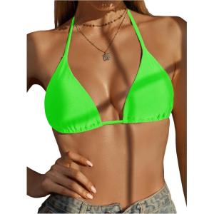 imageSOLY HUX Womens Halter Triangle Bikini Top Tie Back Bathing Suit Top Sexy Swimwear for WomenNeon Green