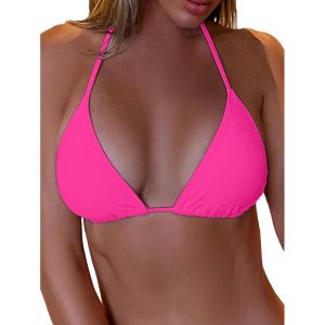 imageSOLY HUX Womens Halter Triangle Bikini Top Tie Back Bathing Suit Top Sexy Swimwear for WomenPlain Hot Pink