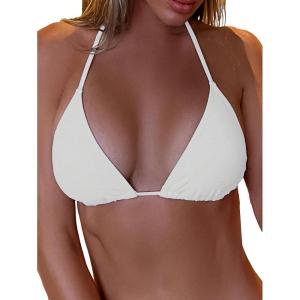 imageSOLY HUX Womens Halter Triangle Bikini Top Tie Back Bathing Suit Top Sexy Swimwear for WomenPlain White