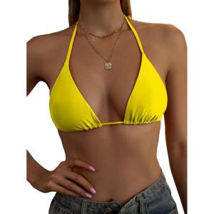 imageSOLY HUX Womens Halter Triangle Bikini Top Tie Back Bathing Suit Top Sexy Swimwear for WomenPlain Yellow