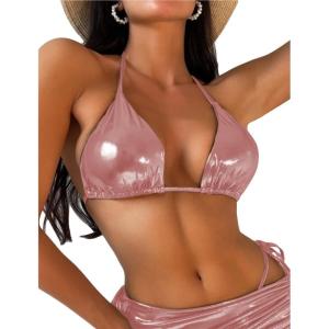 imageSOLY HUX Womens Halter Triangle Bikini Top Tie Back Bathing Suit Top Sexy Swimwear for WomenPure Pink