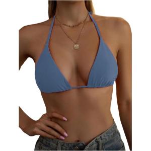imageSOLY HUX Womens Halter Triangle Bikini Top Tie Back Bathing Suit Top Sexy Swimwear for WomenSolid Dark Grey