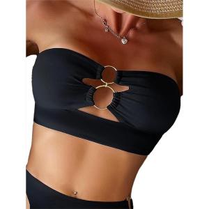 imageSOLY HUX Womens Sexy Cut Out Ring Linked Bandeau Bikini Top Swimsuit Bathing Suit TopsSolid Black