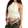 imageSOLY HUX Open Back Halter Tops for Women Tie Backless Ruffle Crop Tops Sleeveless Y2K Going Out CamisolesPure Apricot