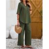 imageSOLY HUX Womens 2 Piece Outfits Summer Half Sleeve Notched V Neck Tops and Wide Leg Pants SetPlain Army Green