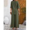 imageSOLY HUX Womens 2 Piece Outfits Summer Half Sleeve Notched V Neck Tops and Wide Leg Pants SetPlain Army Green