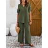 imageSOLY HUX Womens 2 Piece Outfits Summer Half Sleeve Notched V Neck Tops and Wide Leg Pants SetPlain Army Green