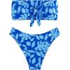 imageSOLY HUX Womens Bandeau Tie Front Tropical Print Bikini Set Bathing Suits 2 Piece SwimsuitBlue Tropical