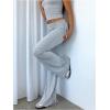 imageSOLY HUX Womens Drawstring Flare Leg Pants Fold Over Waist Casual Long Pants TrousersPlain Light Grey