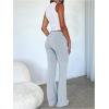 imageSOLY HUX Womens Drawstring Flare Leg Pants Fold Over Waist Casual Long Pants TrousersPlain Light Grey