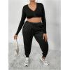 imageSOLY HUX Womens Drawstring High Waisted Cargo Joggers Pants with PocketsPlain Black