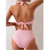 imageSOLY HUX Womens High Waisted Bikini Sets Tummy Control Swimsuits Deep V Neck Halter Two Piece Bathing SuitSolid Pink