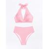 imageSOLY HUX Womens High Waisted Bikini Sets Tummy Control Swimsuits Deep V Neck Halter Two Piece Bathing SuitSolid Pink