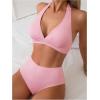 imageSOLY HUX Womens High Waisted Bikini Sets Tummy Control Swimsuits Deep V Neck Halter Two Piece Bathing SuitSolid Pink